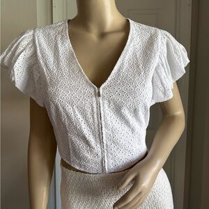 Derek Lam 10 Crosby White Eyelet V-Neck Women's Top